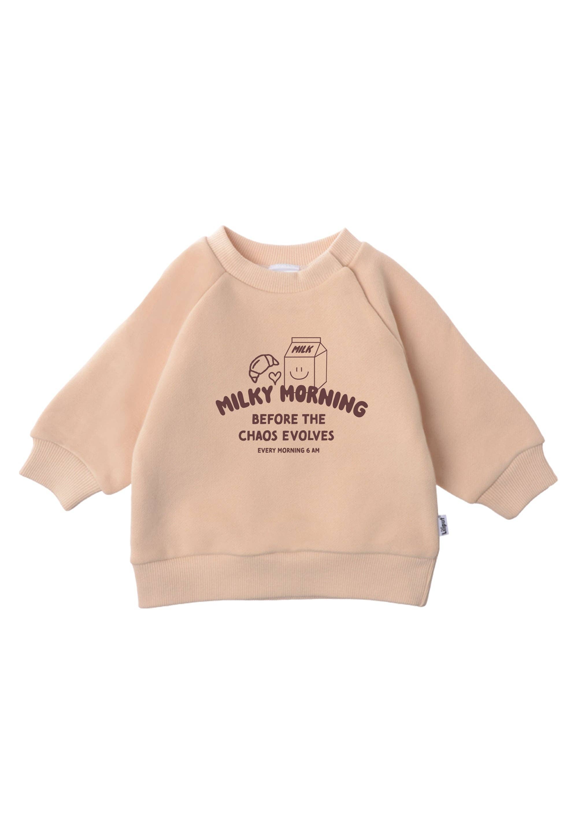 Zachte biologische katoenen kindersweater in beige – Liliput Milky Morning