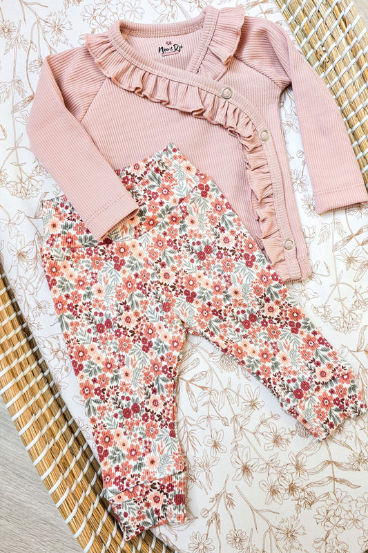Babybroekje rib bloemenprint blush – Noa&Djé
