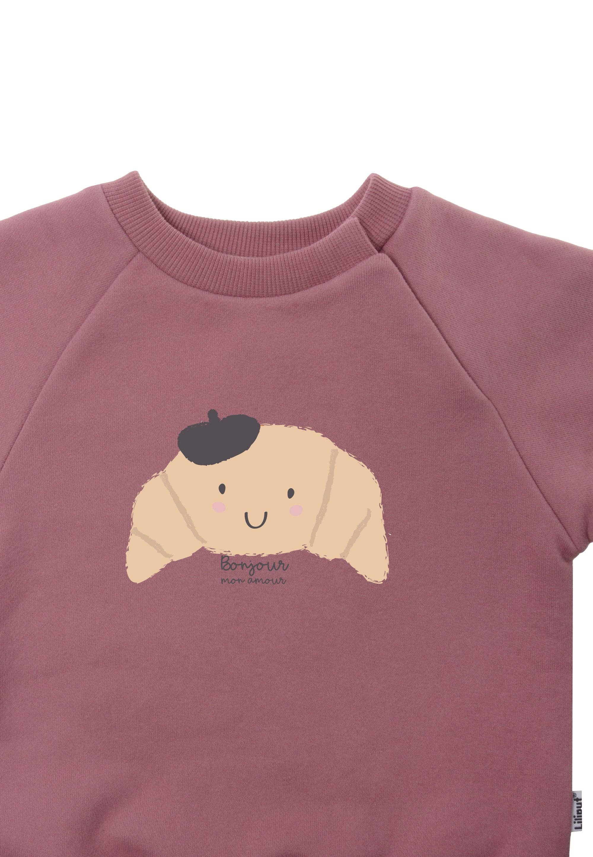 Zachte mauve sweater van Liliput, model Bonjour Croissant