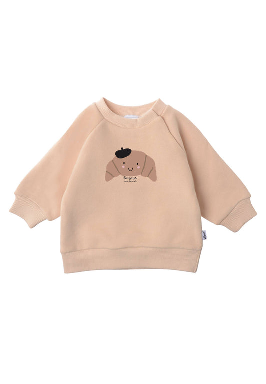 Beige Liliput sweater met croissant en baret print