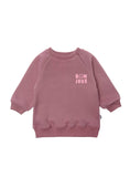 Afbeelding laden in Galerijviewer, Mauve Liliput sweater met roze BONJOUR-smiley opdruk
