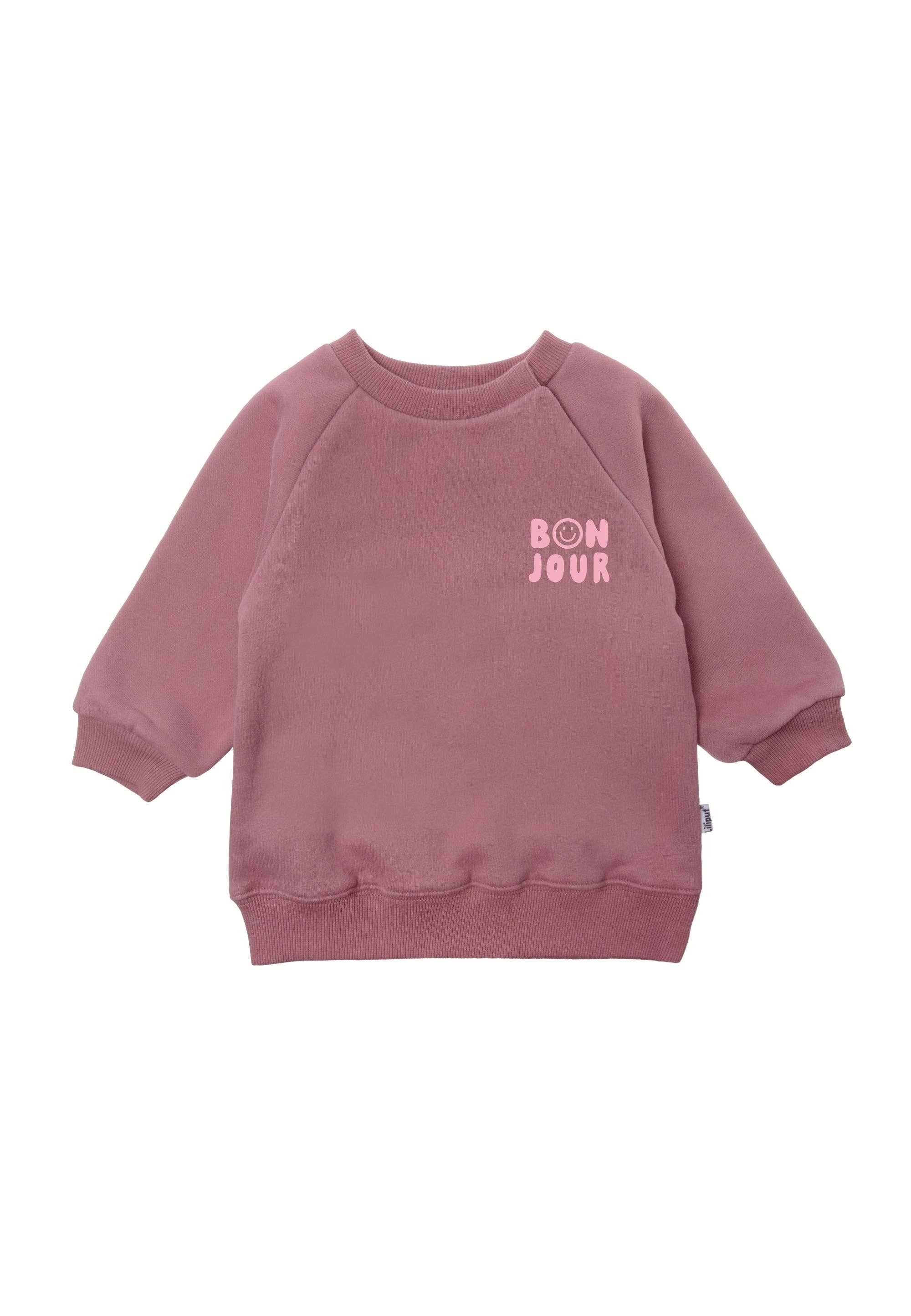 Mauve Liliput sweater met roze BONJOUR-smiley opdruk