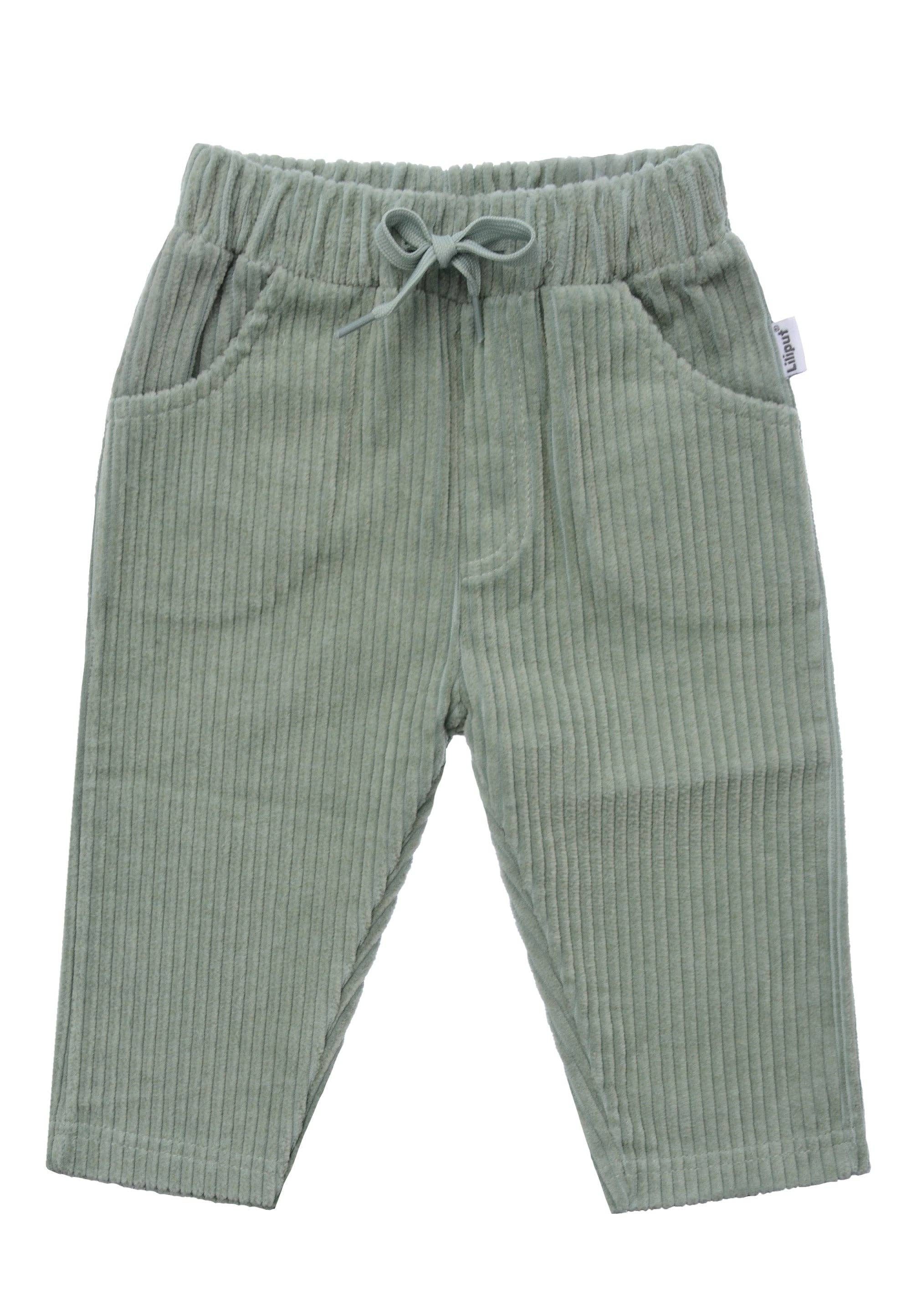 Liliput babybroek in sage green ribstof, comfortabele pasvorm voor kruipende baby’s.