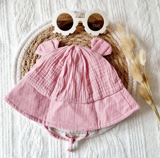 Hydrofiel Baby Zonnehoedje met Oortjes – Oudroze