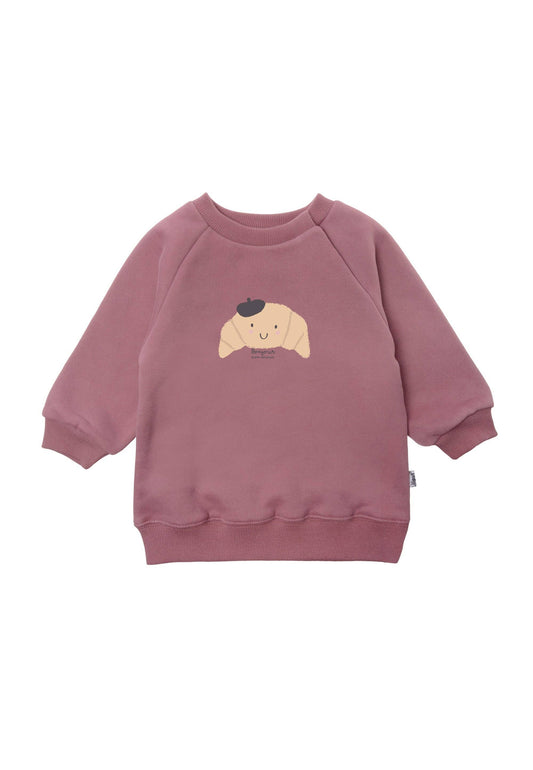 Liliput sweater Bonjour Croissant in mauve met croissantprint en baret